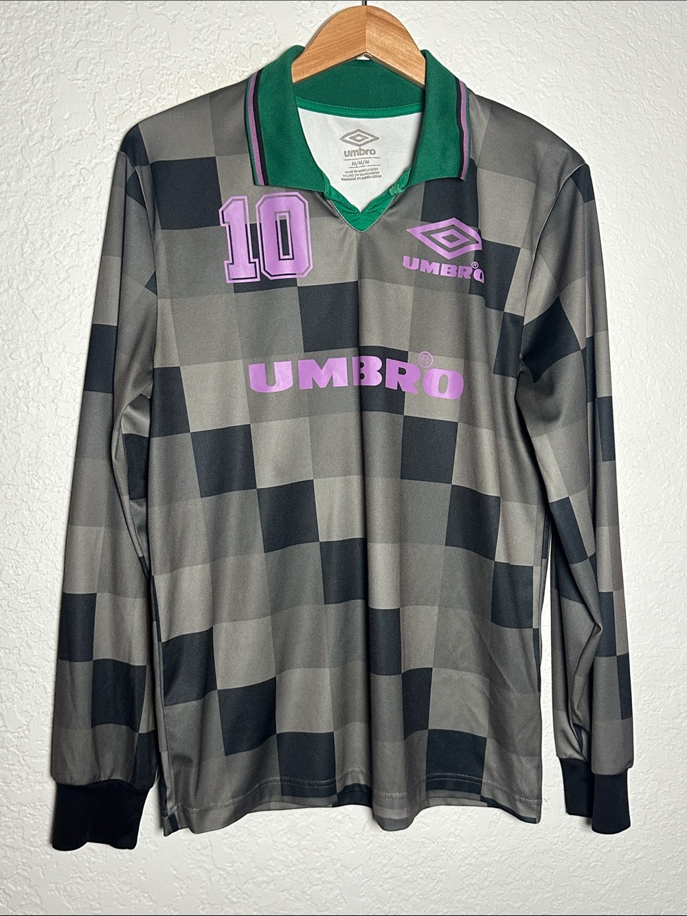 Umbro Retro 90s Jersey Camo Checkerboard Long Sleeve Soccer BTS Blokecore Medium